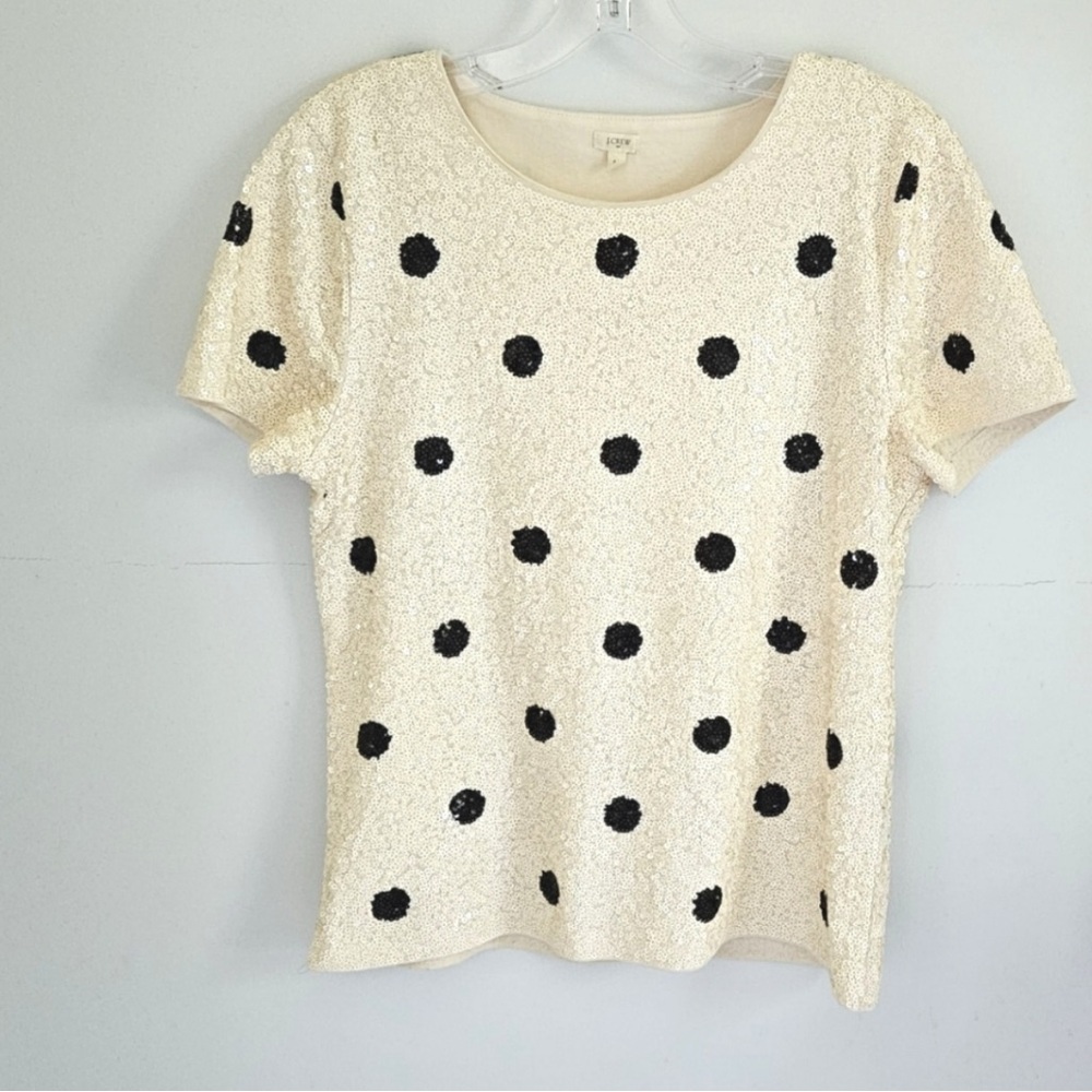 J. Crew white sequin polka dot top